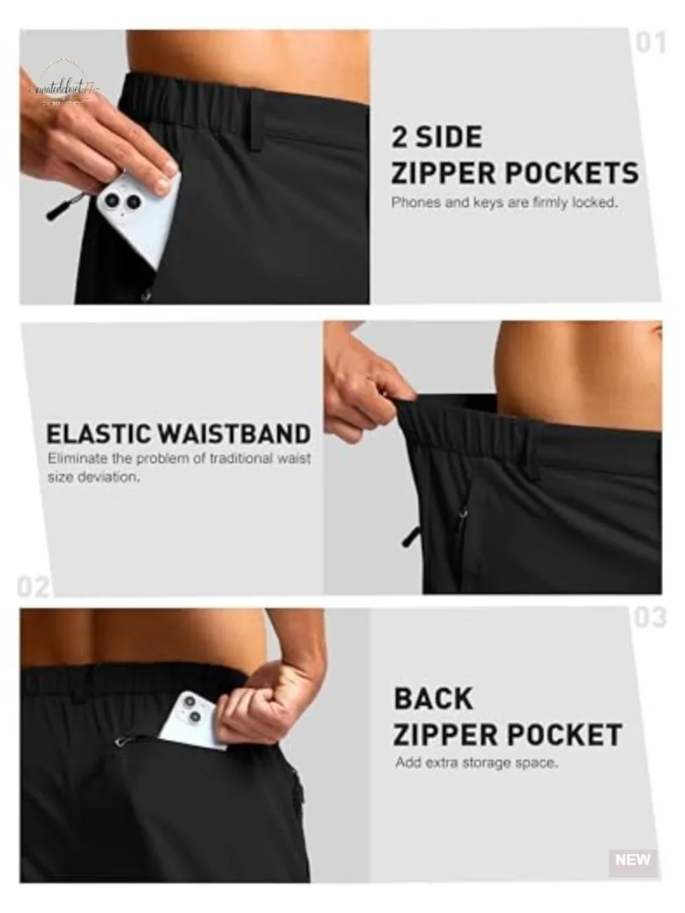 Men's Hiking Shorts 7/5/9 Inch Lightweight 3 Zipper Pockets